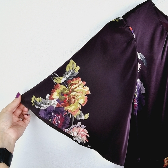 Rebecca Taylor Simone Fleur Silk Midi Dress in Burgundy NWT - Picture 13 of 16